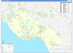 Santa Cruz County, CA Wall Map Zip Code Basic Style 2024
